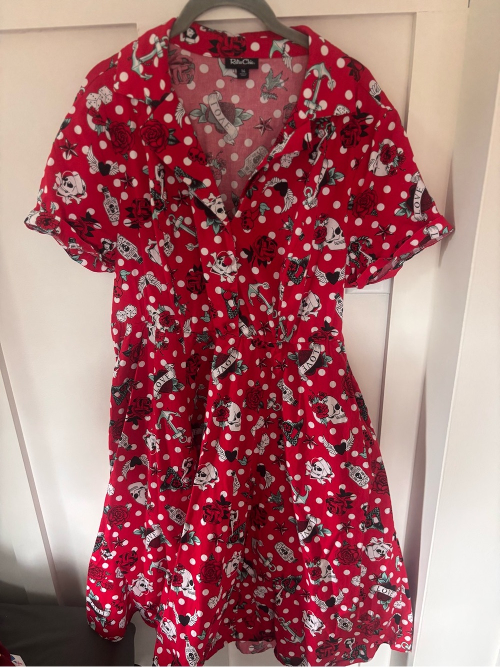 Torrid Retro Chic Size 14 Red Tattoo Print Fit & Flare Dress | Rockabilly Pinup